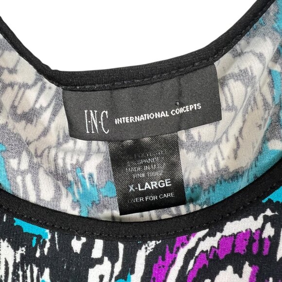 INC Womens X-Large Multicolor Abstract Print 3/4 Sleeve Top With Scoop Neck - Picture 10 of 13